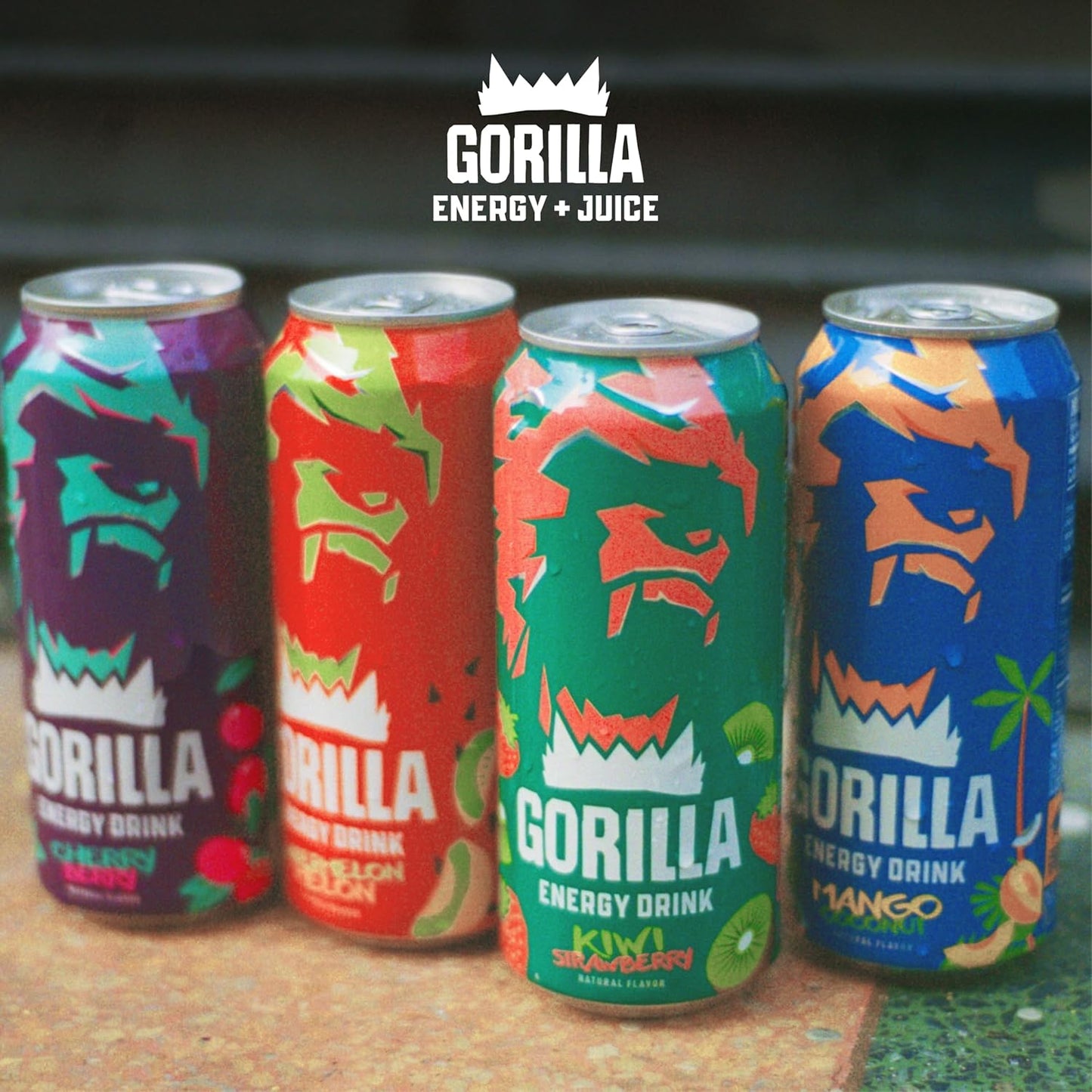 Gorilla Energy Drink, Kiwi Strawberry, 200mg Natural Caffeine, L-Theanine, Taurine, Ginseng, Acetyl L-Carnitine, No Added Sugar and No Artificial Colors, Real Fruit Juice Squeezed & Concentrated, 12 Pack