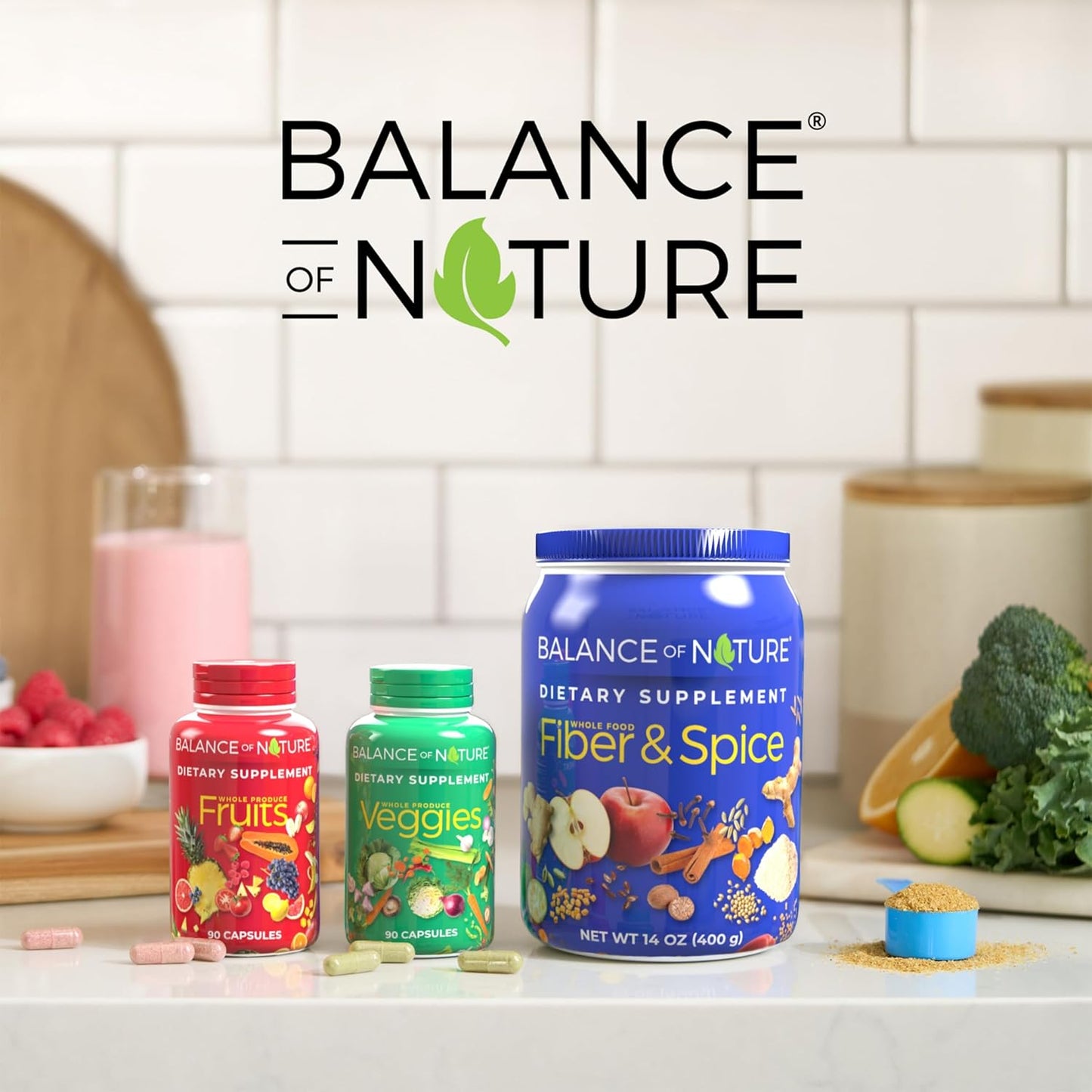 Balance of Nature | Fruits & Veggies - Whole Food Supplement with Superfood Fruits and Vegetables for Women, Men, and Kids - 90 Fruit Capsules, 90 Veggie Capsules- ( 1 Set- 2Bottle )