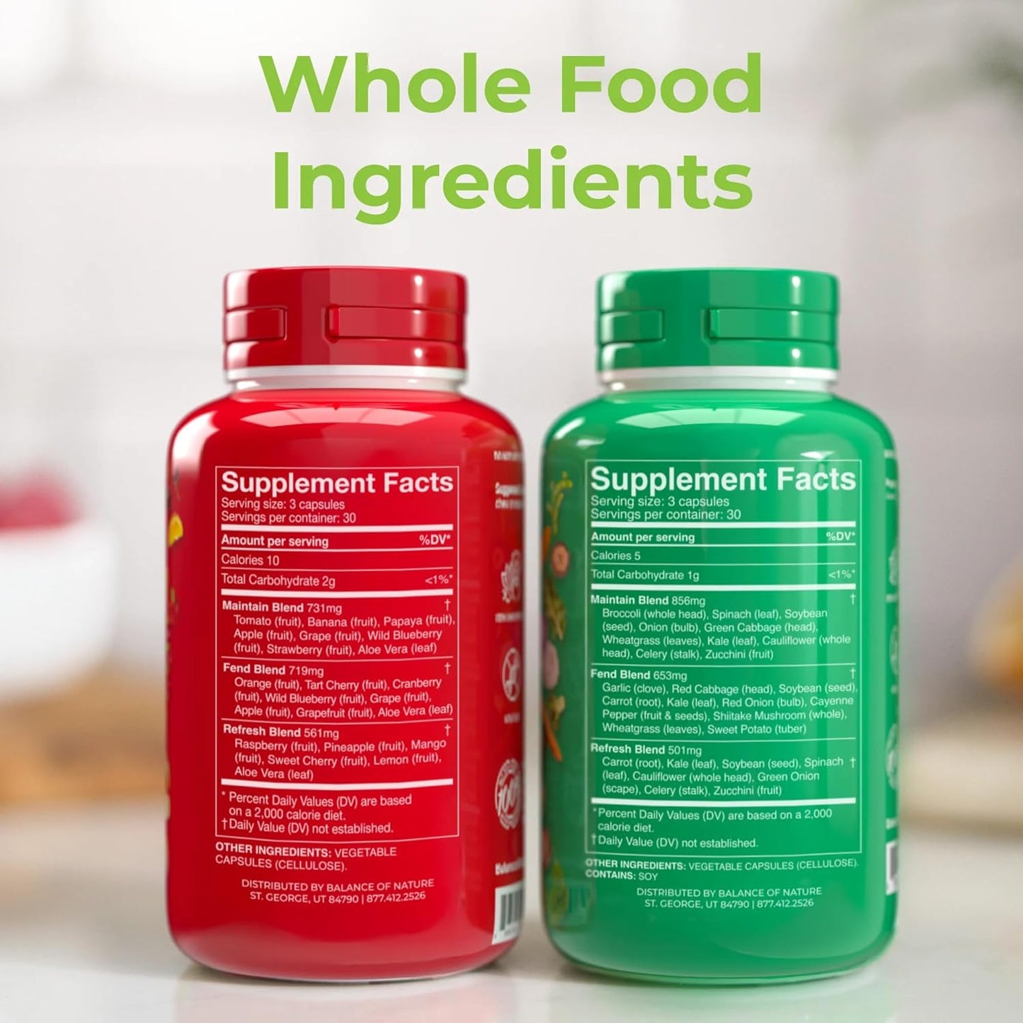 Balance of Nature | Fruits & Veggies - Whole Food Supplement with Superfood Fruits and Vegetables for Women, Men, and Kids - 90 Fruit Capsules, 90 Veggie Capsules- ( 1 Set- 2Bottle )