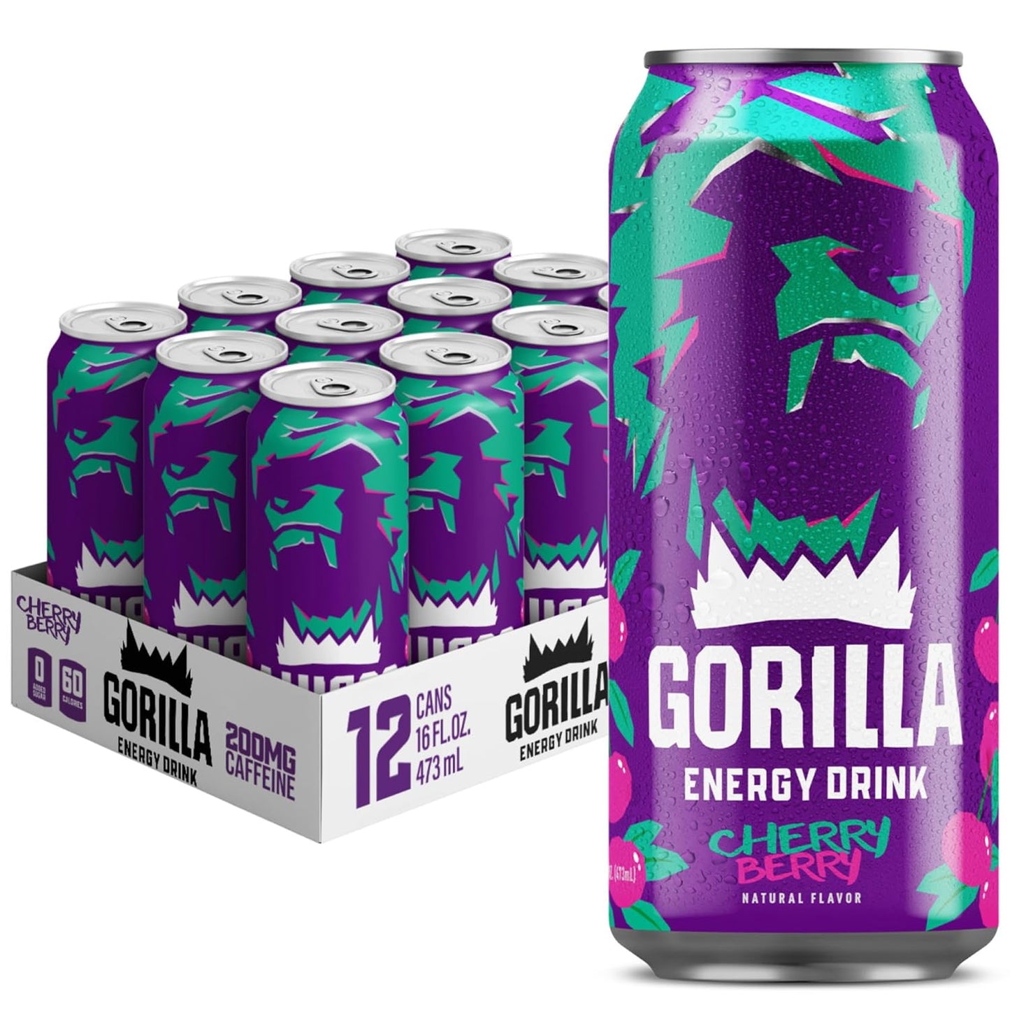 Gorilla Energy Drink, Ultimate, 200mg Natural Caffeine, L-Theanine, Taurine, Ginseng, Acetyl L-Carnitine, B Vitamins, No Added Sugar and No Artificial Colors, 16 oz Cans, 12 Pack