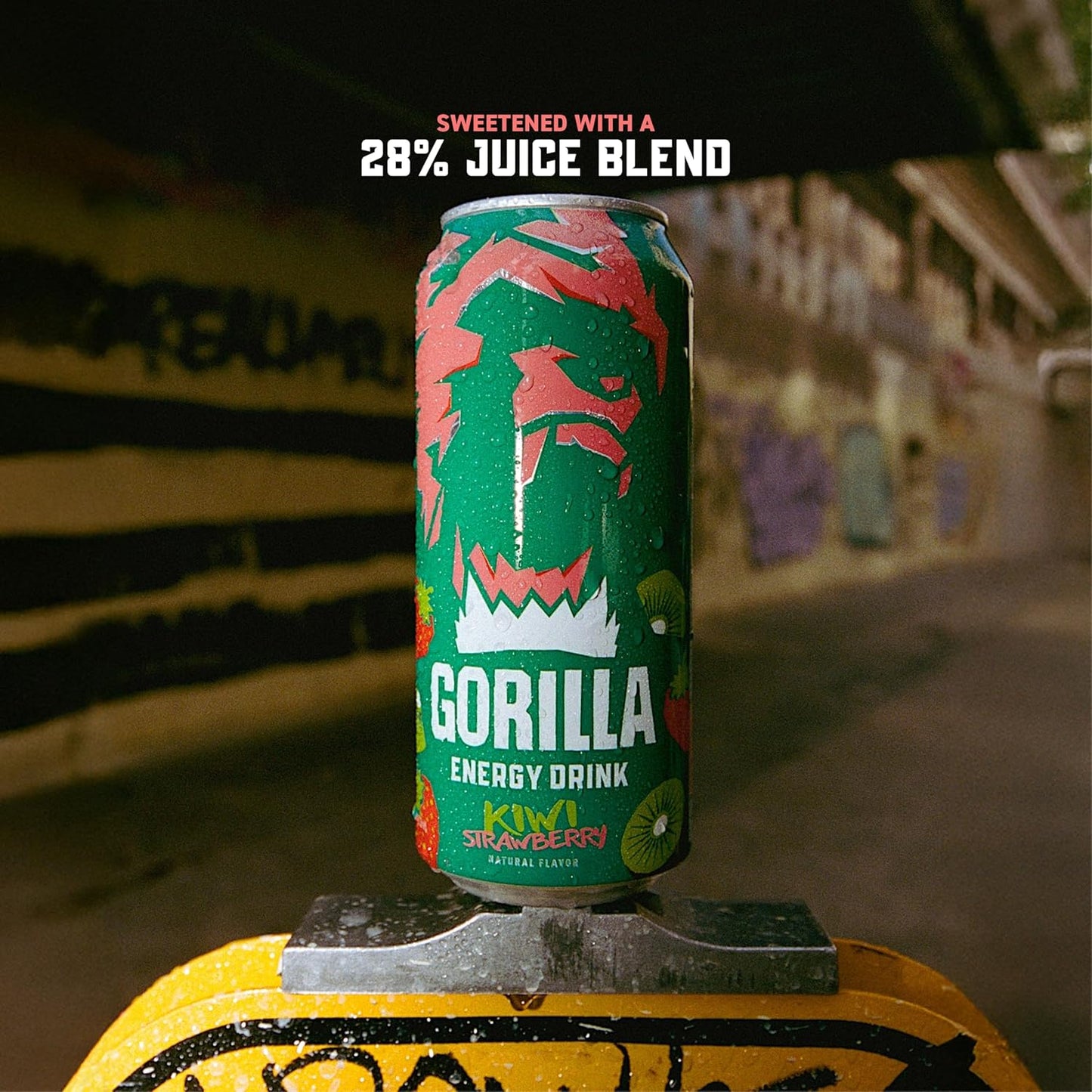 Gorilla Energy Drink, Kiwi Strawberry, 200mg Natural Caffeine, L-Theanine, Taurine, Ginseng, Acetyl L-Carnitine, No Added Sugar and No Artificial Colors, Real Fruit Juice Squeezed & Concentrated, 12 Pack