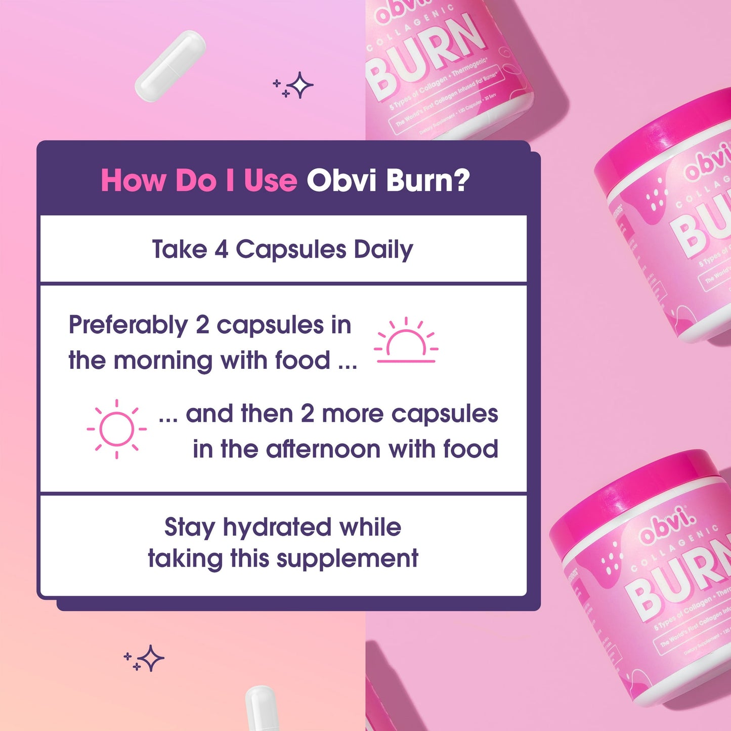 Obvi Collagenic Burn for Weight Loss |Collagen Peptides Infused Thermogenic Burner|120 Capsules