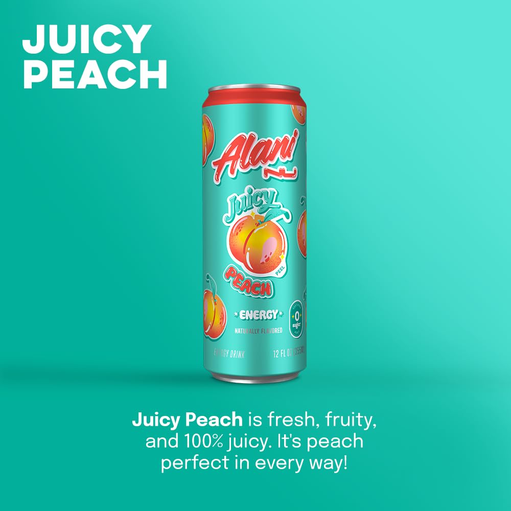 Alani Nu Energy Drink|Juicy Peach-(12 Drinks , 12 Fl Oz. Each)