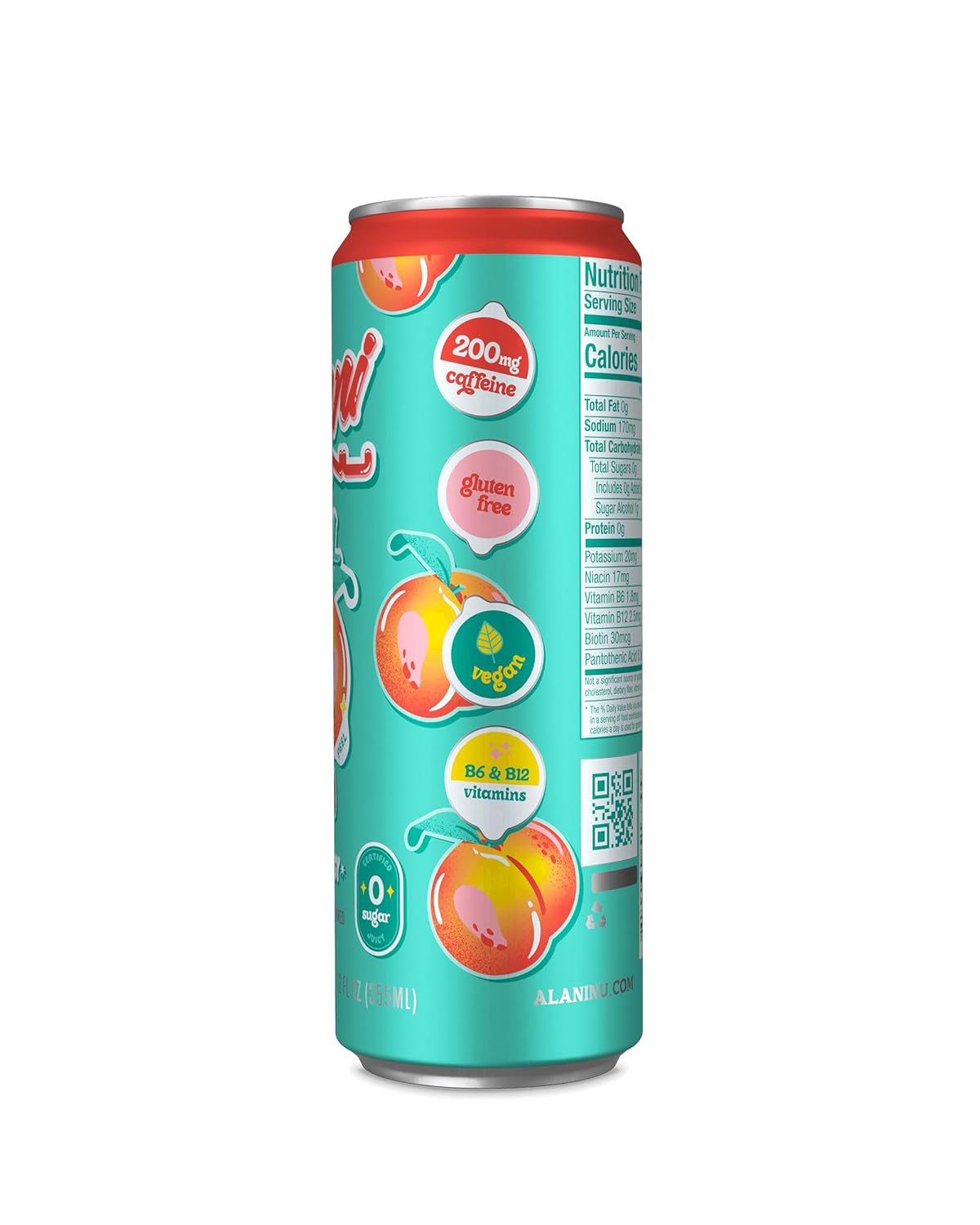 Alani Nu Energy Drink|Juicy Peach-(12 Drinks , 12 Fl Oz. Each)