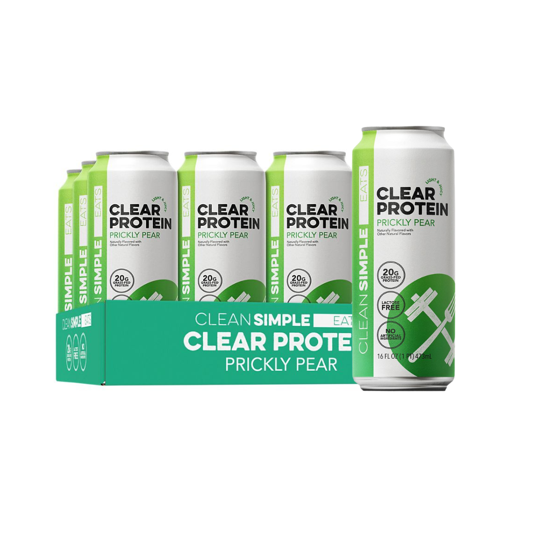 Clean Simple Eats Clear|Protein Drink|Grass-Fed Whey Protein|Prickly Pear-(12 Drinks , 16 Fl Oz. Each)
