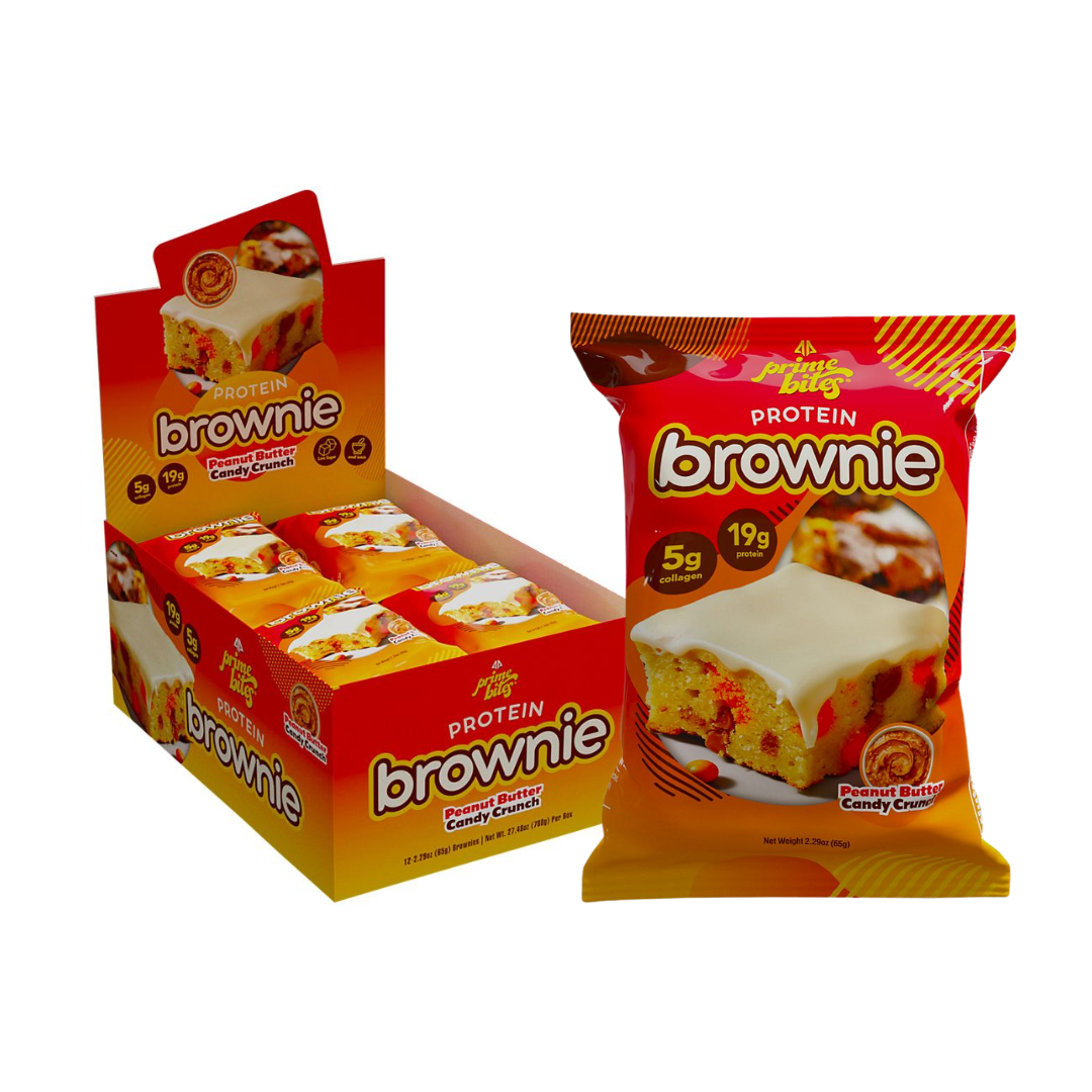 PrimeBites Protein Brownie | Alpha Prime Supplements | Peanut Butter Candy Crunch Flavor (12 Brownies)