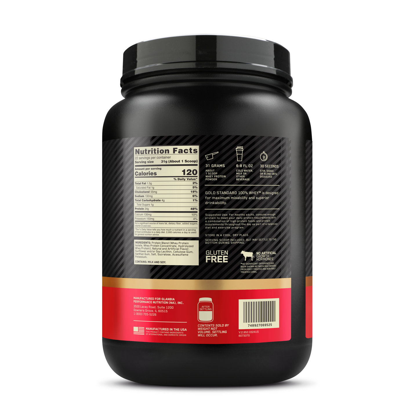 Optimum Nutrition|Whey ProteinVanilla Ice Cream flavor|Gold Standard 100% Protein Powder, 1.5lb Tub
