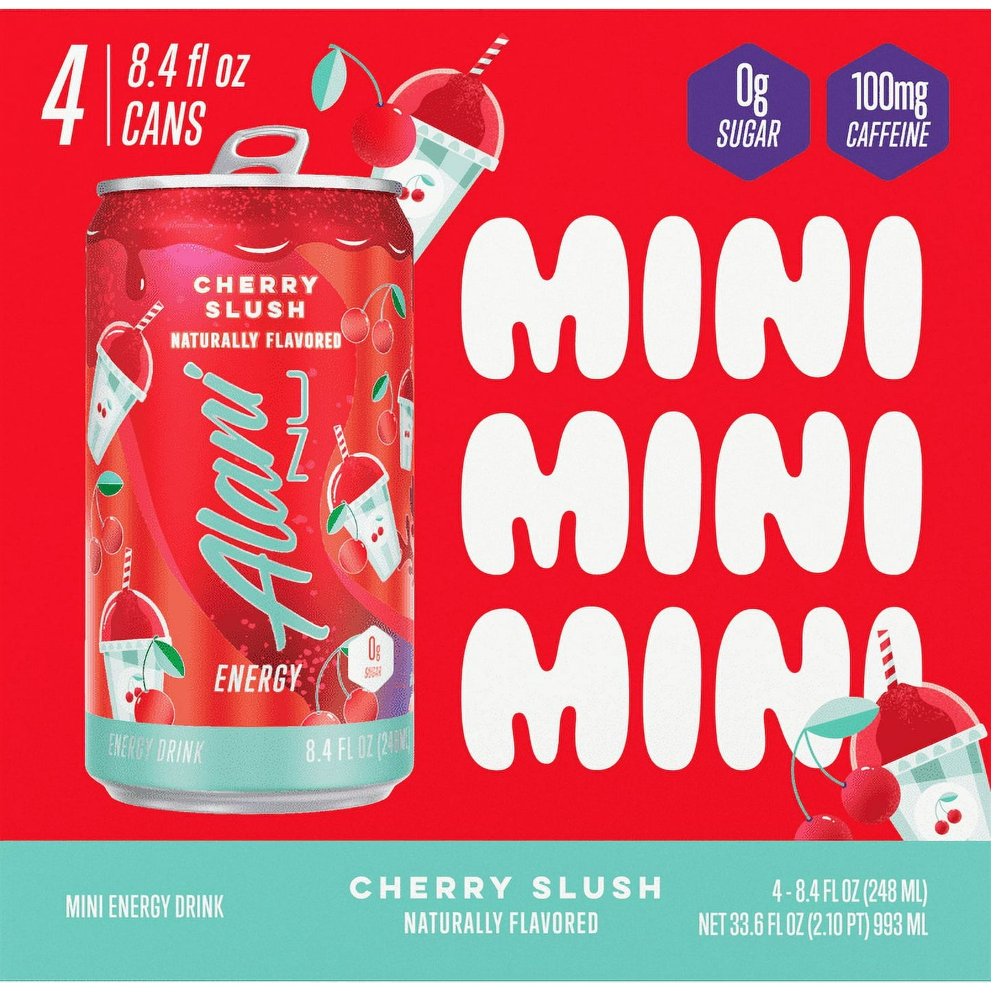Alani Nu Sugar Free Energy Drink|Cherry Slush|8.4 fl oz Cans (Pack of 4)