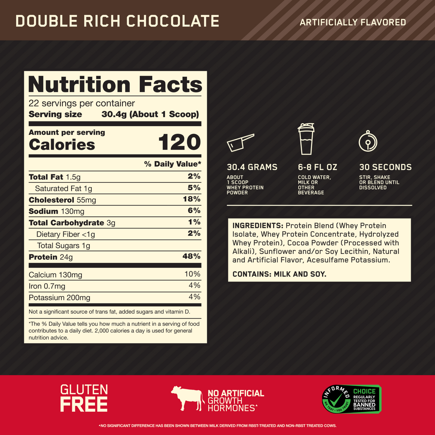 Optimum Nutrition|Whey Protein Double Rich Chocolate flavor|Gold Standard 100% Protein Powder, 1.5lb Tub