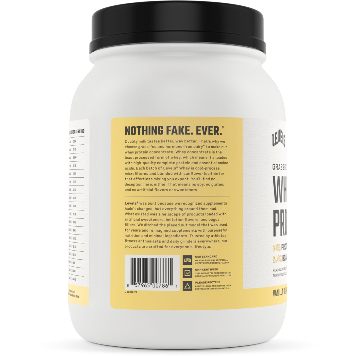 Levels Grass Fed Whey Protein Powder|No Artificials|24G of Protein|Vanilla Bean|1.48LB