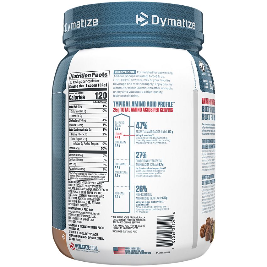 Dymatize Nutrition|ISO100 Hydrolyzed 100% Whey Protein Isolate|Gourmet Chocolate-(1.4 Lbs. / 20 Servings)