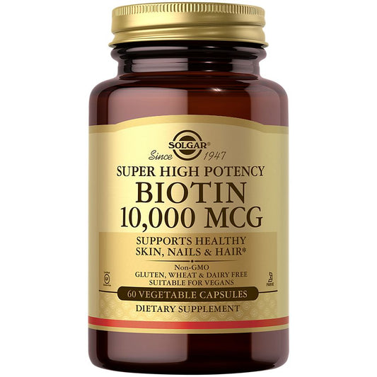 Solgar|Super High Potency Biotin for Hair, Skin & Nails|10,000 MCG|(60 Vegetarian Capsules)