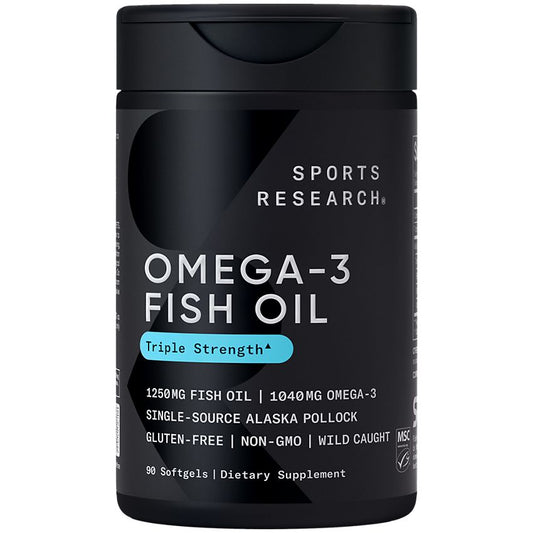 Sports Research Corporation|Triple Strength Omega-3 Fish Oil|Superior Triglyceride Form -1,250 MG (180 Softgels)