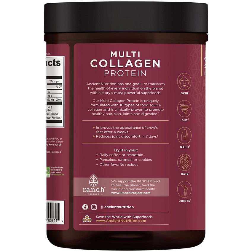 Ancient Nutrition|Unflavored|Multi Collagen Protein Powder|Supports Healthy Skin, Nails & Joints(16 oz / 45 Servings)