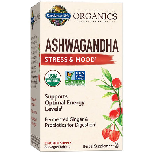 Garden of Life Organics Ashwagandha for Stress & Mood (60 Vegan Tablets)