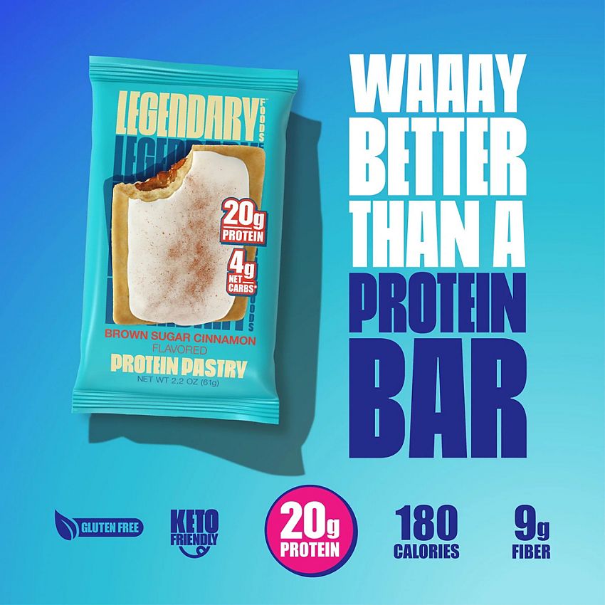 Legendary Foods - Protein Pastry - Low Carb, Zero Sugar, Keto-Friendly - Cake Style Brown Sugar Cinnamon (10 On-the-Go Pastries)