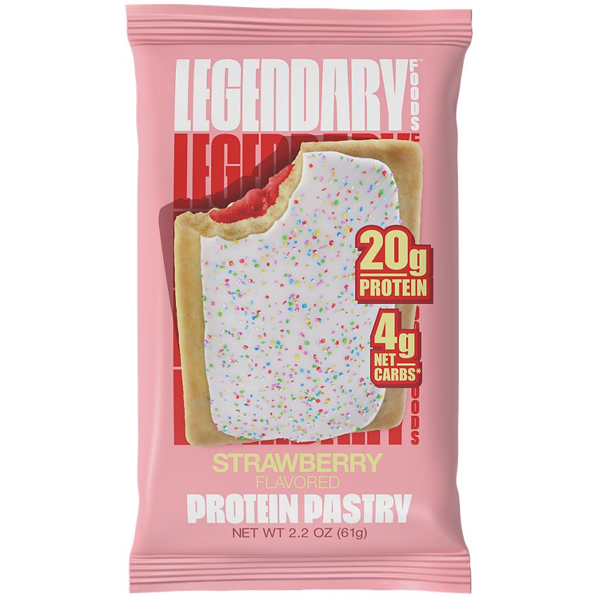 Legendary Foods Protein Pastry - Low Carb, Zero Sugar, Keto-Friendly - Cake Style Strawberry (10 On-the-Go Pastries)