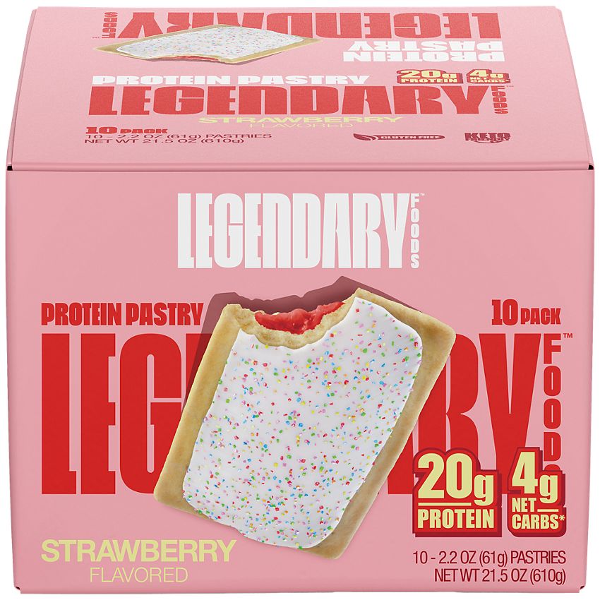 Legendary Foods Protein Pastry - Low Carb, Zero Sugar, Keto-Friendly - Cake Style Strawberry (10 On-the-Go Pastries)