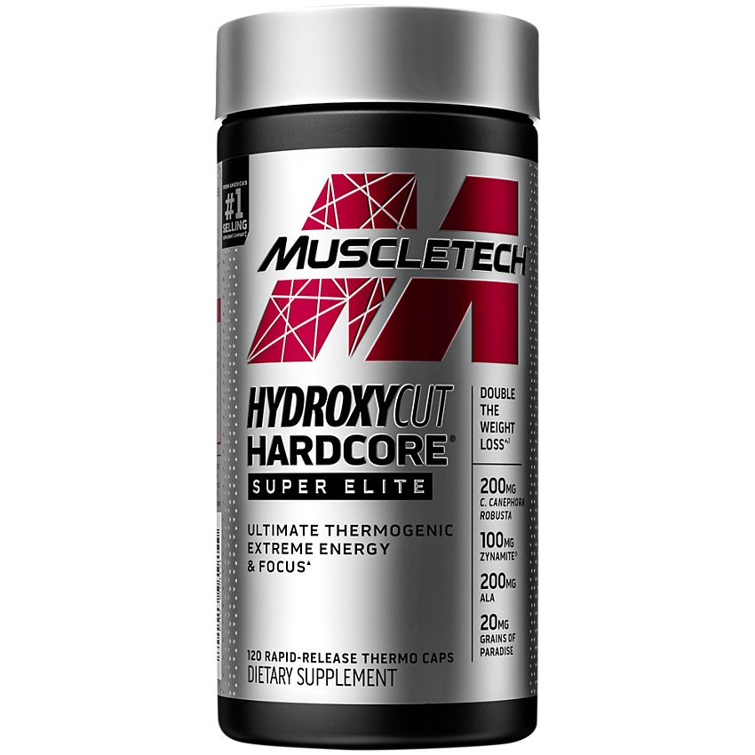 Hydroxycut|Hydroxycut Hardcore Super Elite Ultimate Thermogenic Supports Energy & Focus-(120 Rapid-Release Thermo Caps)