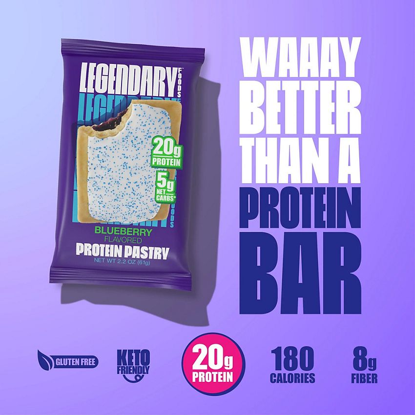 Legendary Foods- Protein Pastry - Low Carb, Zero Sugar, Keto-Friendly - Blueberry (10 On-the-Go Pastries)