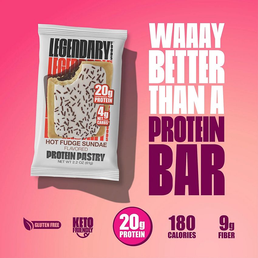 Legendary Foods Protein Pastry - Low Carb, Zero Sugar, Keto-Friendly - Hot Fudge (10 On-the-Go Pastries)