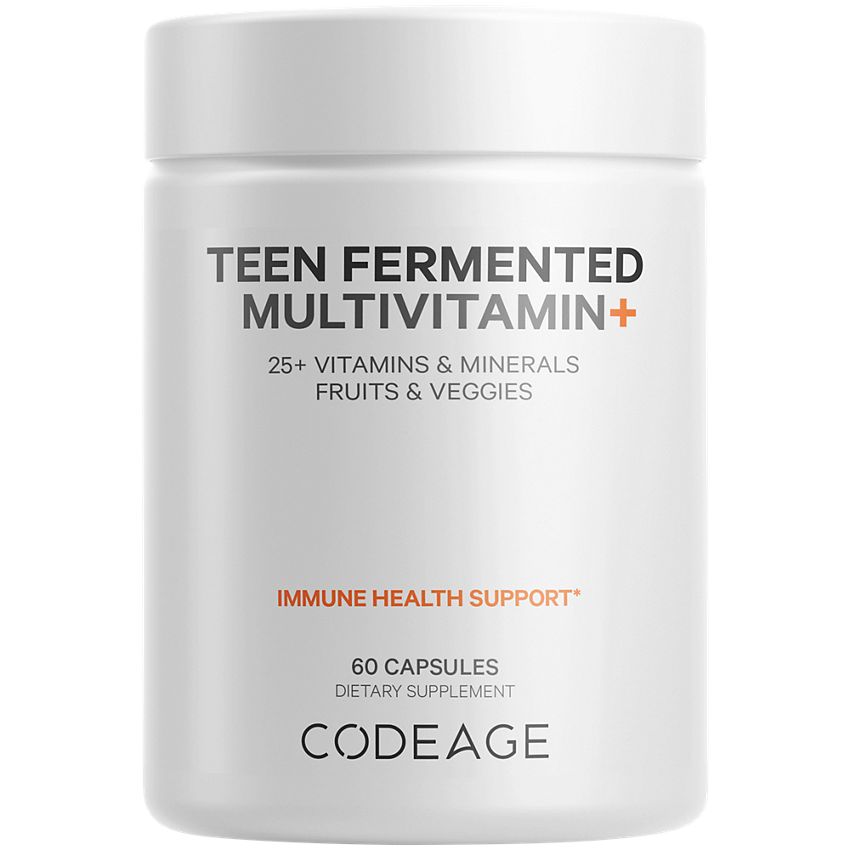 Codeage|Teen Fermented Multivitamin|25+ Daily Vitamins & Minerals for Teenagers, Boys & Girls Aged 12-18 (60 Capsules)