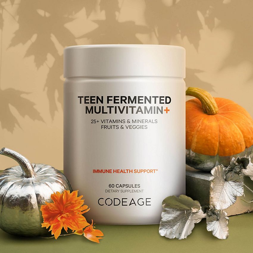 Codeage|Teen Fermented Multivitamin|25+ Daily Vitamins & Minerals for Teenagers, Boys & Girls Aged 12-18 (60 Capsules)