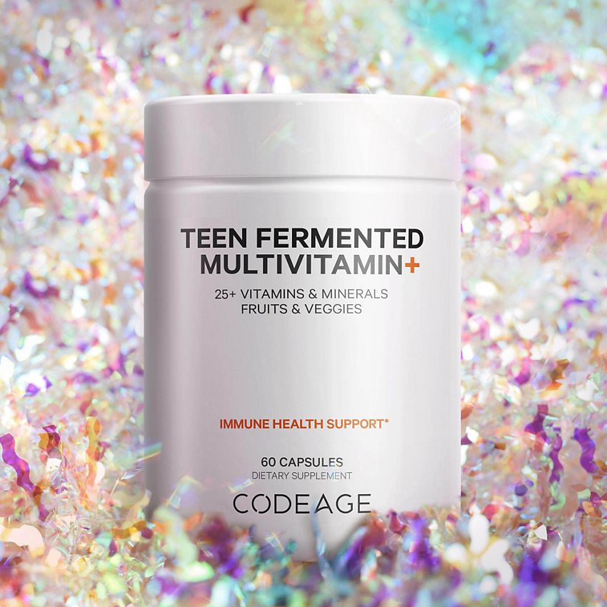 Codeage|Teen Fermented Multivitamin|25+ Daily Vitamins & Minerals for Teenagers, Boys & Girls Aged 12-18 (60 Capsules)