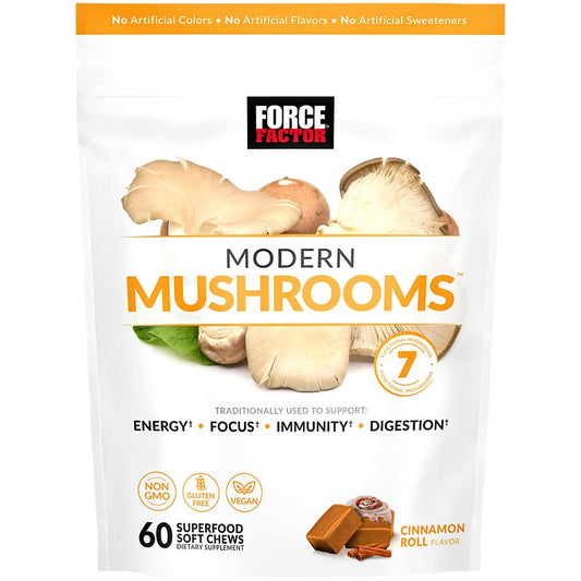 Force Factor|Modern Mushrooms Soft Chews|Supports Energy, Focus, Immunity & Digestion|Cinnamon-(60 Chews)