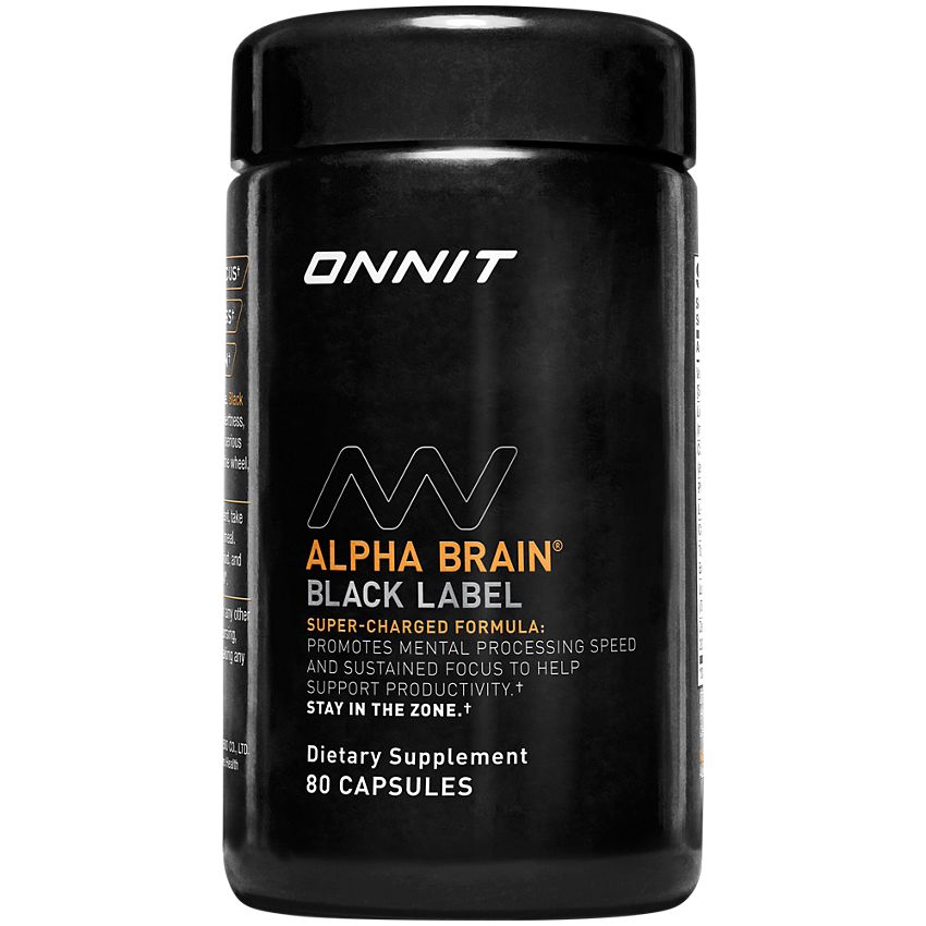 Onnit Labs|Alpha Brain Black Label|Promotes Attention, Focus, and Alertness-(80 Capsules)