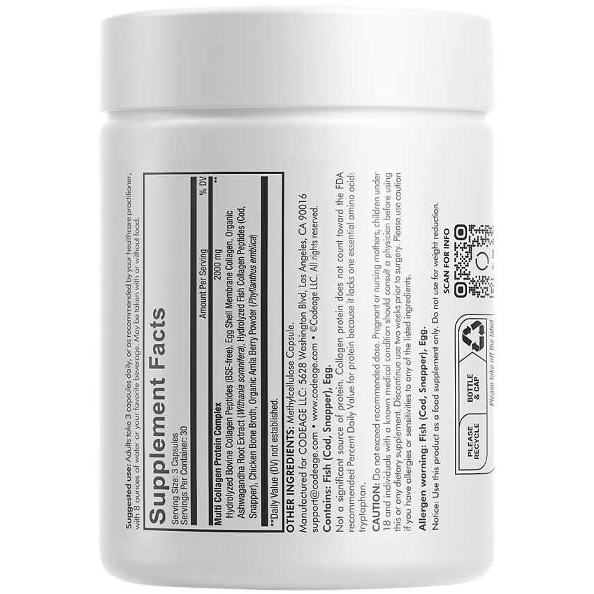 Codeage|Multi Collagen Protein|Collagen Type I, II, III, V, X & Bone Broth-(90 Capsules)