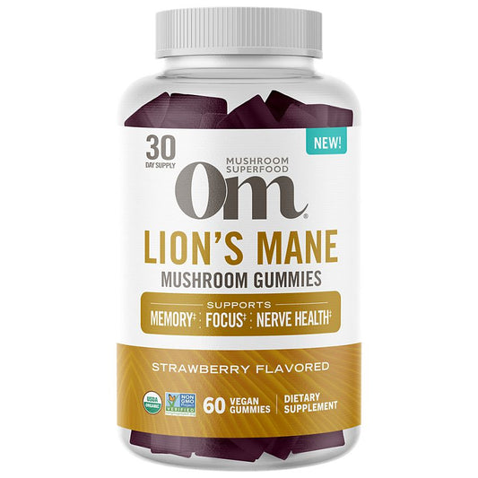 Om Organic Mushrooms|Organic Lion's Mane Mushroom Gummies|Strawberry(60 Gummies)