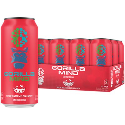 Gorilla Mind Energy Drink – Sour Watermelon Candy (12 Drinks, 16 fl. oz. Each)