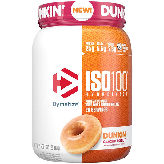 Dymatize Nutrition|ISO100 Hydrolyzed 100% Whey Protein Isolate|Dunkin Glazed Donut-(1.34 Lbs. / 20 Servings)