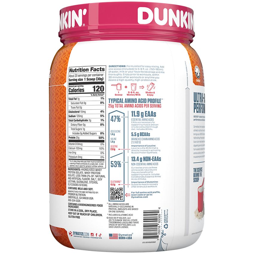 Dymatize Nutrition|ISO100 Hydrolyzed 100% Whey Protein Isolate|Dunkin Glazed Donut-(1.34 Lbs. / 20 Servings)