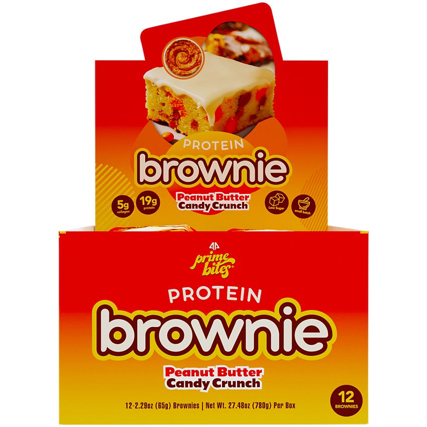 PrimeBites Protein Brownie | Alpha Prime Supplements | Peanut Butter Candy Crunch Flavor (12 Brownies)