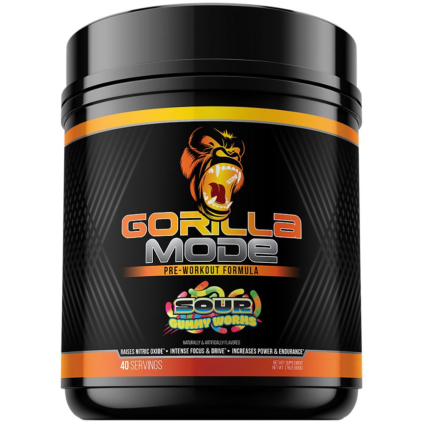 Gorilla Mind|Gorilla Mode Pre-Workout Formula|Sour Gummy Worms-(1.76 lbs./40 Servings)