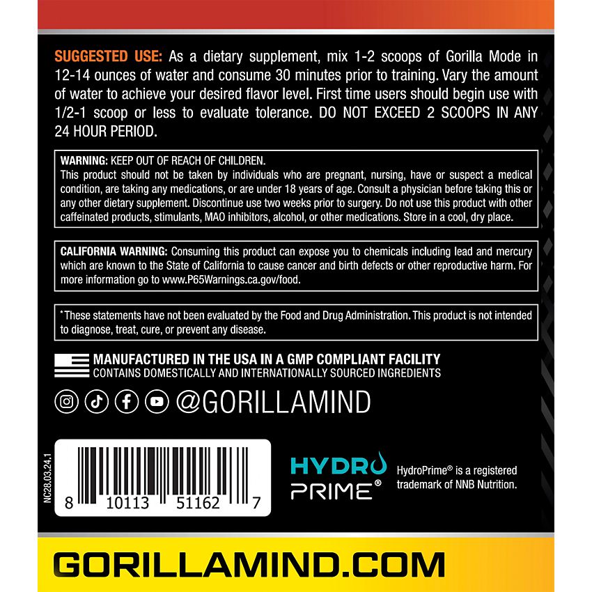 Gorilla Mind|Gorilla Mode Pre-Workout Formula|Sour Gummy Worms-(1.76 lbs./40 Servings)