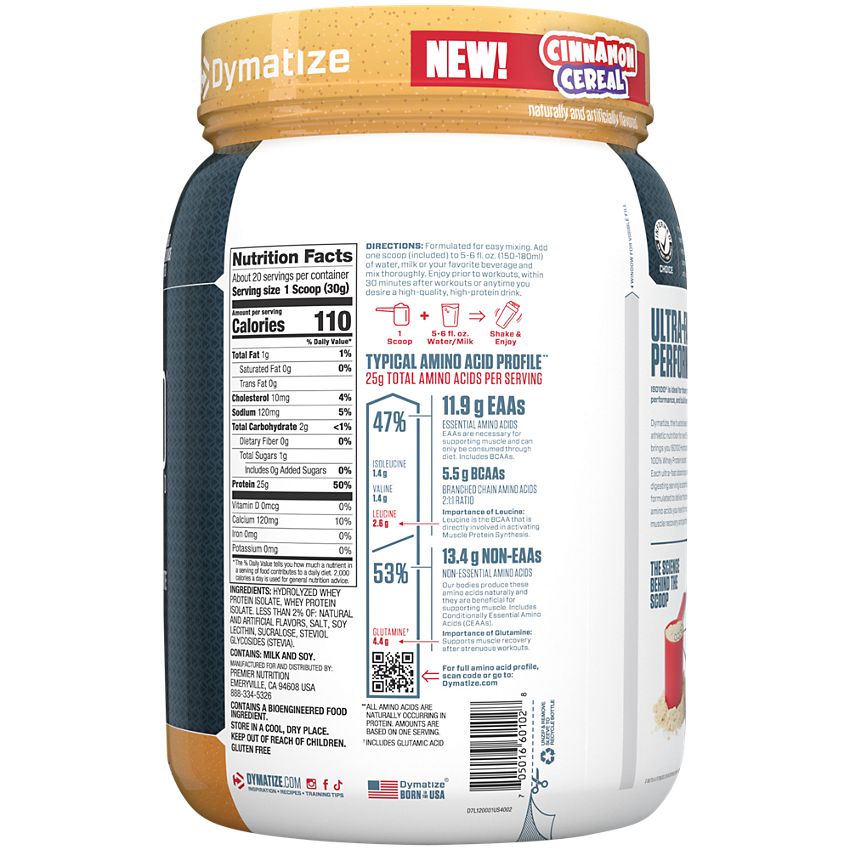 Dymatize Nutrition|ISO100 Hydrolyzed 100% Whey Protein Isolate|Cinnamon Cereal-(1.34 Lbs. / 20 Servings)