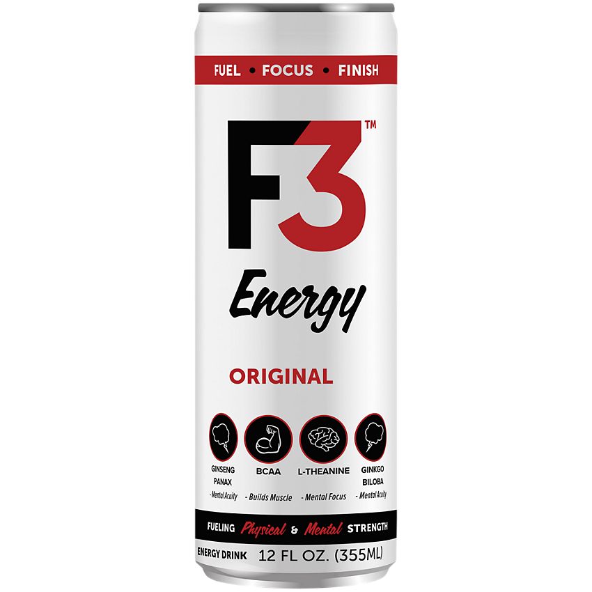 F3 Energy Energy Drink - Supports Mental Focus and Muscle Building - Original (12 Drinks, 12 Fl Oz. Each)