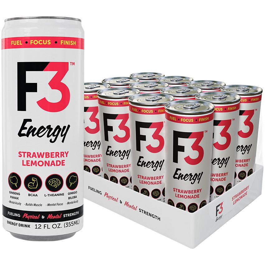 F3 Energy Energy Drink - Supports Mental Focus and Muscle Building - Original (12 Drinks, 12 Fl Oz. Each)