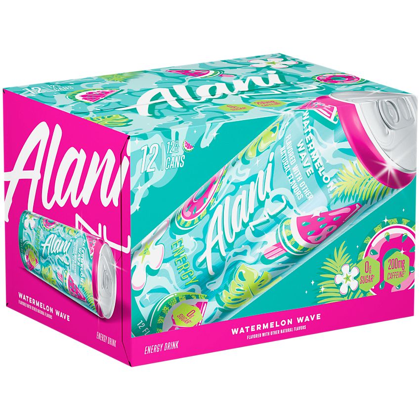 Alani Nu Energy Drink|Watermelon Wave-(12 Drinks, 12 Fl. Oz. Each)