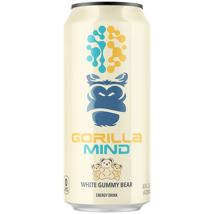 Gorilla Mind Energy Drink – White Gummy Bear (12 Drinks, 16 fl. oz. Each)