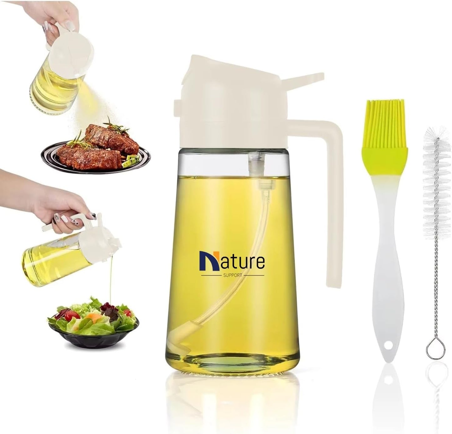 16oz/470ml Oil Sprayer for Cooking, 2 in 1 Glass Olive Oil Dispenser Bottle for Kitchen, Air Fryer, Salad & BBQ, Leakproof Design