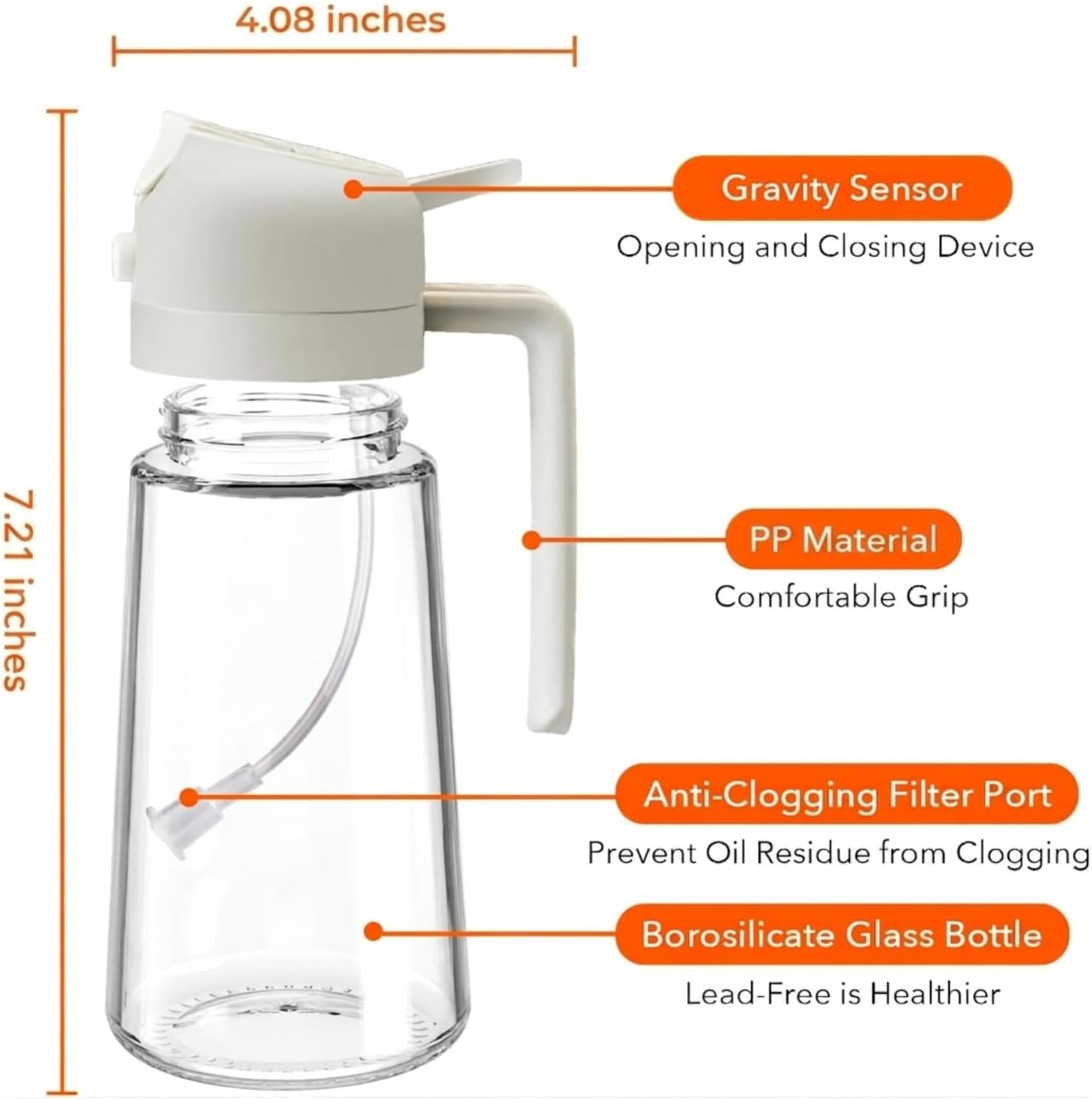 16oz/470ml Oil Sprayer for Cooking, 2 in 1 Glass Olive Oil Dispenser Bottle for Kitchen, Air Fryer, Salad & BBQ, Leakproof Design