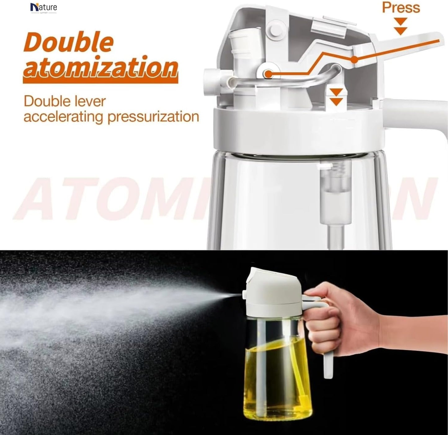 16oz/470ml Oil Sprayer for Cooking, 2 in 1 Glass Olive Oil Dispenser Bottle for Kitchen, Air Fryer, Salad & BBQ, Leakproof Design