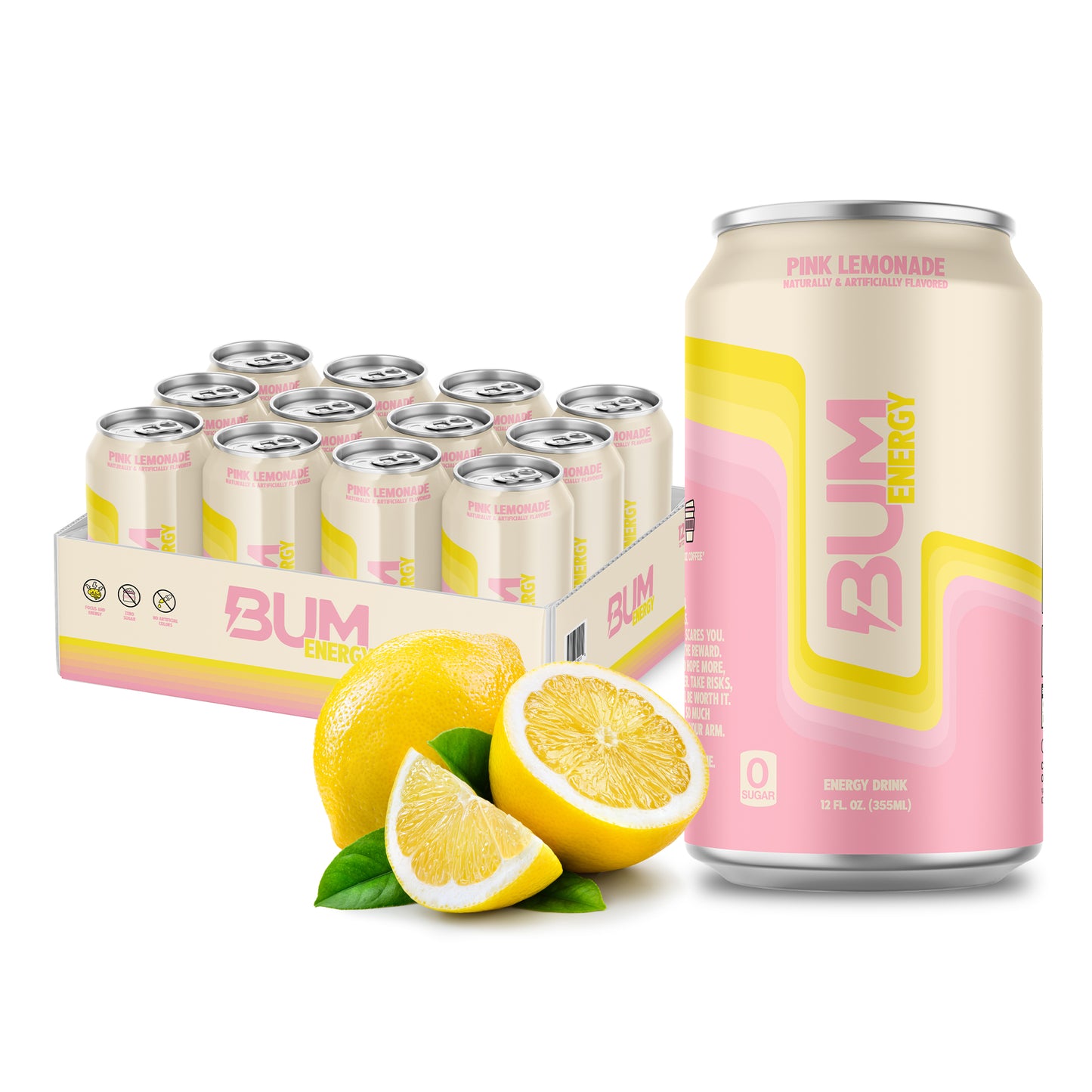 BUM Energy Drink|Pink Lemonade Flavor-(12 Drinks, 12 Fl. Oz. Each)