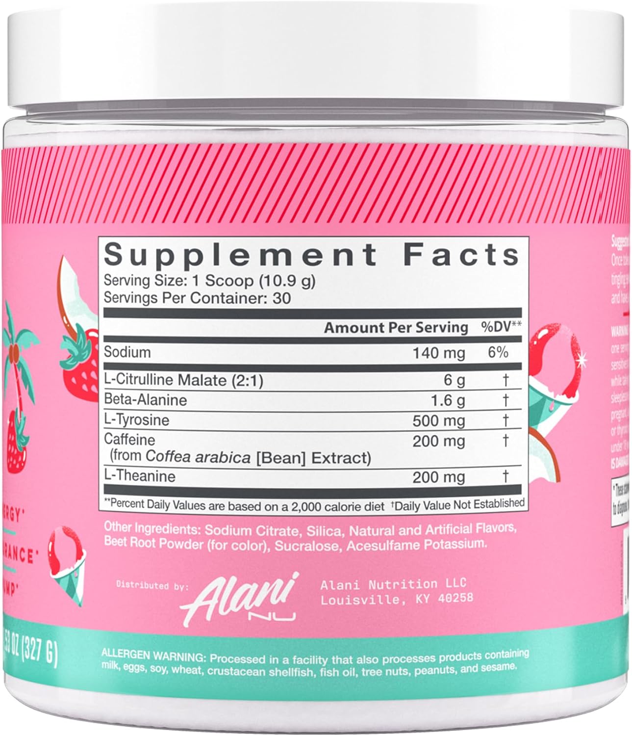 Alani Nu Pre Workout Powder Hawaiian Shaved Ice | Amino Energy Boost | Endurance Supplement | Sugar Free | 200mg Caffeine | L-Theanine, Beta-Alanine, Citrulline-30 Serving-(10 pack of Jar)