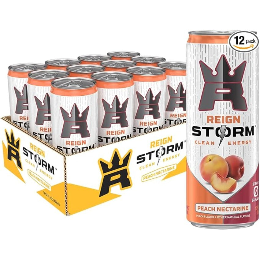 REIGN Storm, Peach Nectarine, Fitness & Wellness Energy Drink, 12 Fl Oz (Pack of 12)