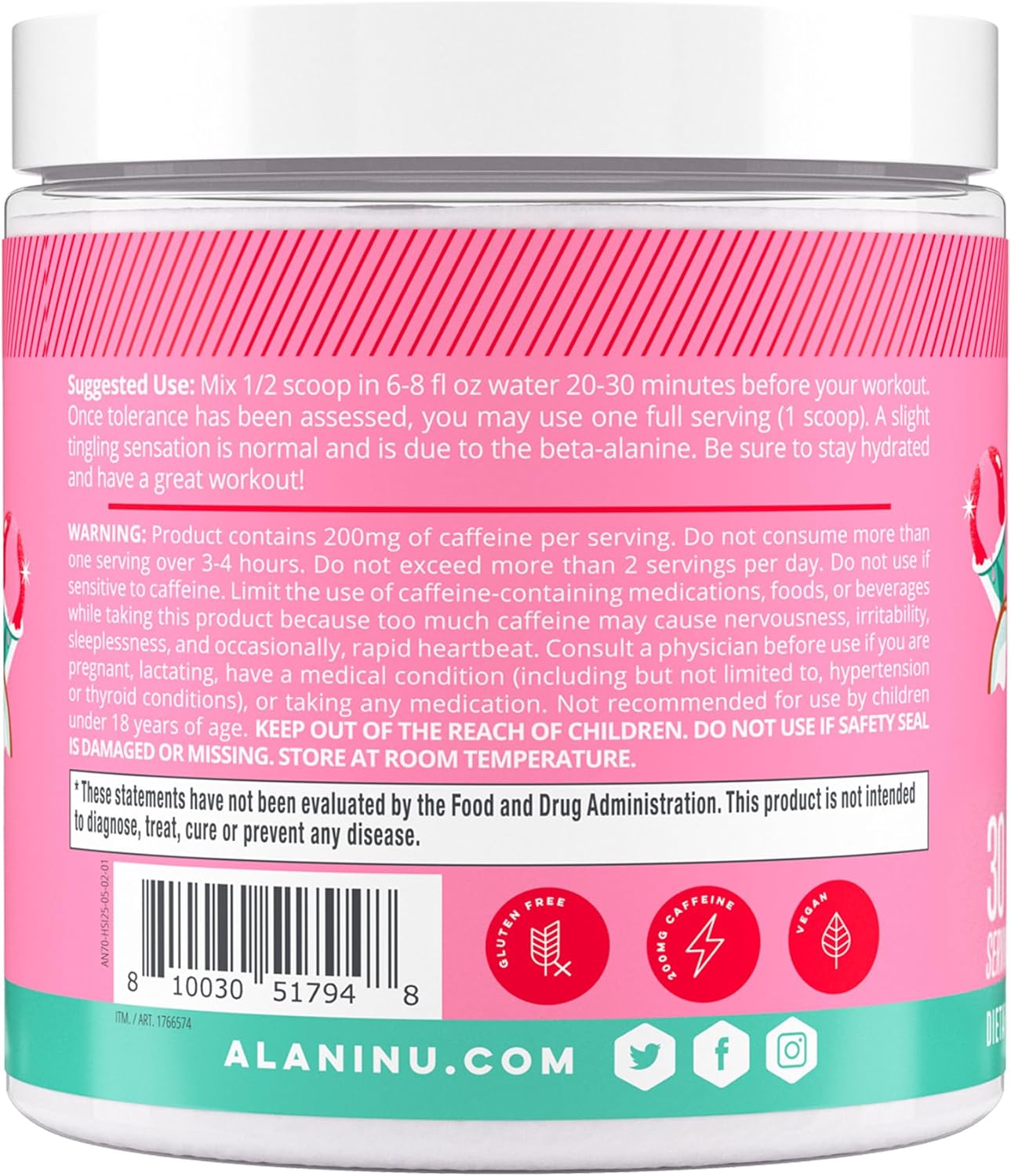 Alani Nu Pre Workout Powder Hawaiian Shaved Ice | Amino Energy Boost | Endurance Supplement | Sugar Free | 200mg Caffeine | L-Theanine, Beta-Alanine, Citrulline-30 Serving-(10 pack of Jar)